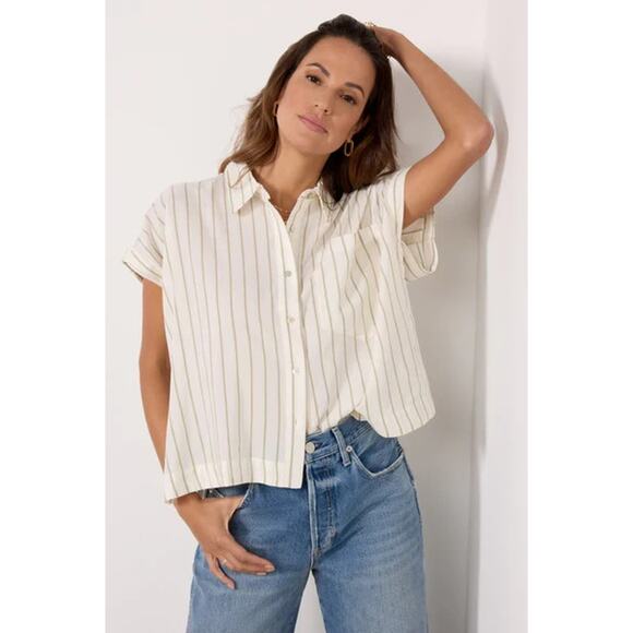 Anthropologie Pistola Lara Shirt Short Sleeve Pocket Lightweight Side Slit XS - Picture 1 of 9